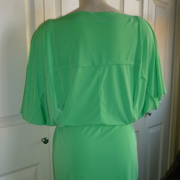 Cold Water Creek: Neon Green/Dolmen Sleeve Dress - Picture 10 of 10